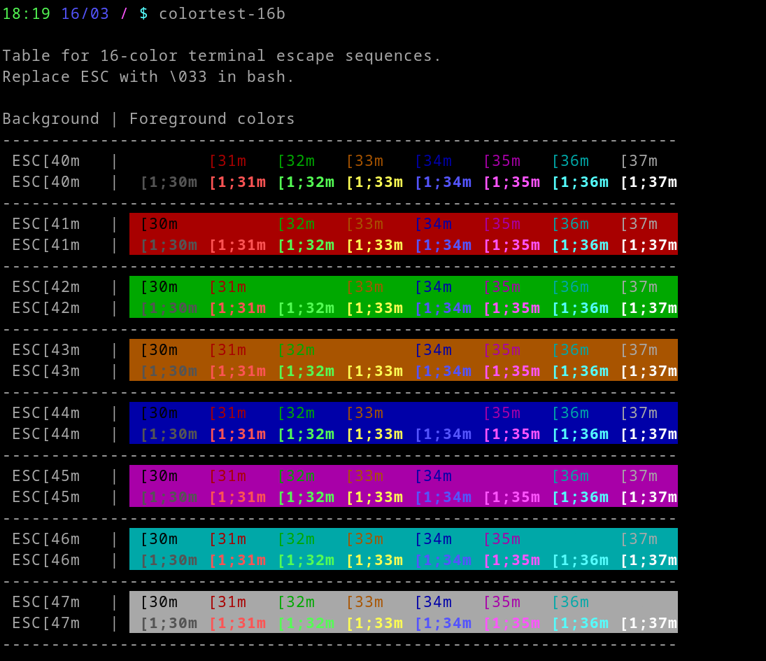 XTerm screenshot: $ colortest-16b XTerm screenshot: $ colortest-16b